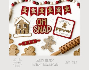 Gingerbread Tiered Tray Laser SVG, Winter Shelf Sitter Bundle Cut File (Digital Download)