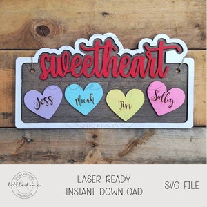 Family Name Valentine Svg, Valentine Laser Files, Our Sweetheart Svg, Valentine Door Hanger Laser File, Personalized Valentine Day Sign