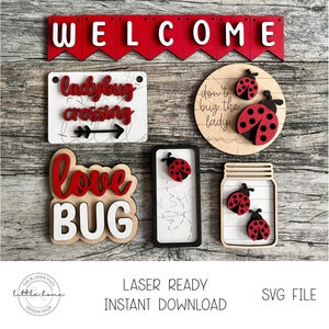 Vassoio a più livelli coccinella SVG, File laser coccinella, File di taglio laser primaverile, Coccinella Shelf Sitter SVG, Decorazione coccinella SVG