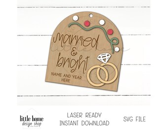 Plik SVG z pierwszą ozdobą świąteczną „Married & Bright”, plik pamiątkowy (pobranie cyfrowe)