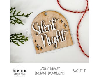 Silent Night Hymn Ornament Laser SVG-bestand, religieuze kerstornament (digitale download)