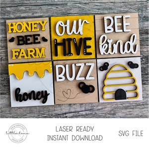 Bee verwisselbare inzetstukken Svg, Bee lasergesneden bestanden, Bee Leaning Ladder-bestand, Bee Glowforge-bestand