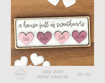 Valentijn familienaambord laser SVG-bestand, gepersonaliseerd Our Sweethearts-bord (digitale download)