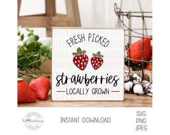 Strawberry Patch SVG, Farm Fresh Locally Picked Strawberries, Cricut Cut Files (Digital Download)