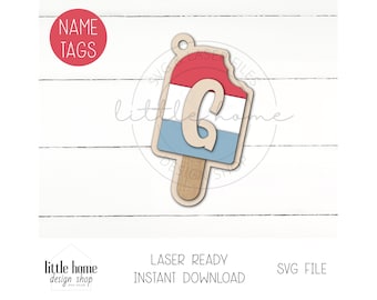 Patriotic Popsicle Basket Tag Laser File, Fourth of July Name Tag SVG (Digital Download)
