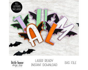 Halloween Initial Letter Tag Laser SVG, Halloween Alphabet Boo Basket File (Digital Download)