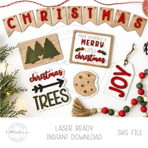 Christmas Tiered Tray Svg, Christmas Leaning Files, Farmhouse Christmas Laser Files, Christmas Glowforge Svg File, Holiday Tier Tray Svg