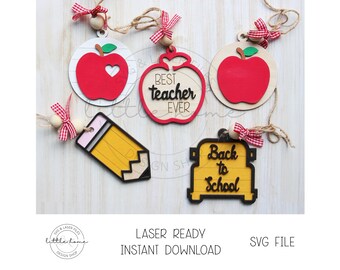 Ensemble d'ornements pour enseignants Laser SVG, fichier de coupe pour cadeau de rentrée (téléchargement numérique)