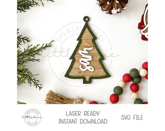 Weihnachtsbaum-Strumpf Namensschild Laser-Datei, personalisierte Weihnachtsverzierung SVG (digitaler Download)