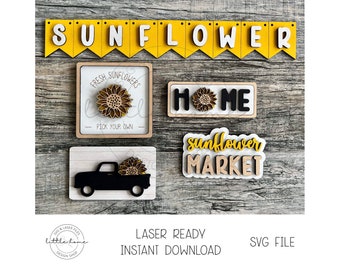 Zonnebloem laag lade laserbestand, Fall Shelf Sitter SVG (digitale download)