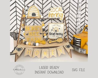 Bee Tiered Tray Laser Cut File, Spring Shelf Sitter SVG (Digital Download)