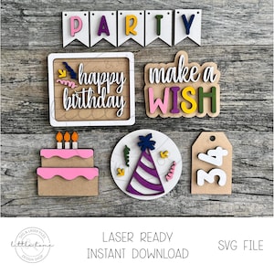 Bandeja em camadas de aniversário Svg, arquivos Glowforge de aniversário, Make A Wish Svg, Feliz Aniversário Svg