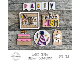 Birthday Tiered Tray Svg, Birthday Glowforge Files, Make A Wish Svg, Happy Birthday Svg