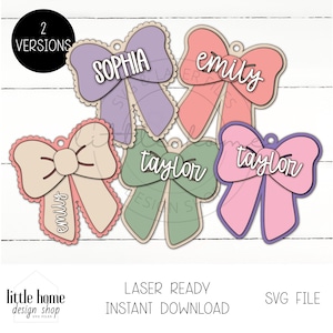 Bow Backpack Tag Laser Svg File, Bow Basket Tag Laser File, Bow Keychain Laser File, Scalloped Bow Tag Svg, Back To School Bag Tag Svg