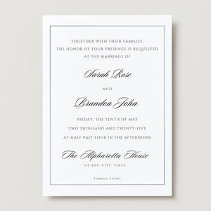 Plantilla de invitación de boda elegante y atemporal - Fuente en blanco y negro - Descarga digital editable / Fuente script / Tradicional