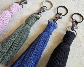 Macrame Tassel Keychain | Handmade Cotton Boho Accessory | Cute Fluffy Bag Charm