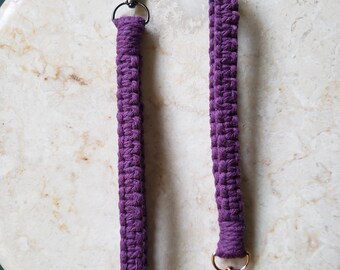 Royal Purple Handmade Woven Wristlet Keychain, Square Knot Braided Wallet Strap, Macrame Keychain, Sustainable Fashion Accessory