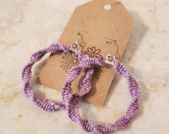 Purple Spiral Macrame Earrings | Handmade Hemp Jewelry | Quirky Statement Earrings