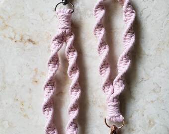Pink Macrame Wristlet Keychain, Spiral Woven Keychain Wallet Strap, Braided Keychain Natural Bracelet Cord, Eco-friendly Handmade Gift