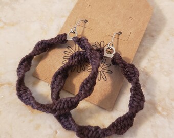 Brown Spiral Macrame Earrings | Handmade Hemp Jewelry | Earthy Boho Earrings