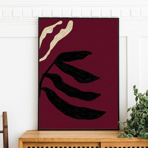 Abstract Printable Wall Art, Handmade Watercolour bordeaux, Gold Print, Minimalist Burgundy Prints, Flower,+