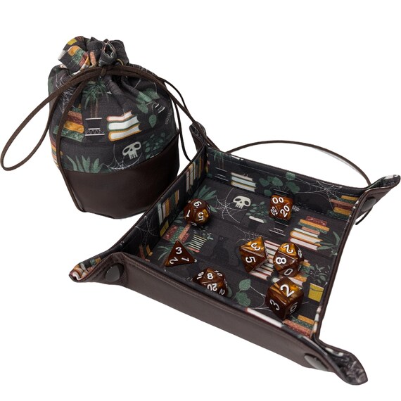 Misty Forest Moose Folding Dice Tray - Leather Dice Rolling Tray & Storage Pouch For D&D, RPGs
