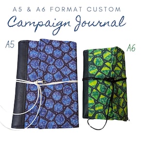 Carnet de campagne - Format A5 ou A6 - Reliure à 6 anneaux, couverture souple - Fabrication sur mesure - motifs + similicuir/daim - Pochettes pour cartes sorts
