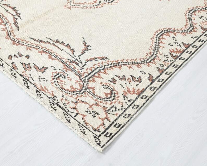 5x8 Turkish Rug, Vintage Rug, Oushak Rug, Neutral Rug, Area Rug, Low pile Rug, Beige Rug, Floor Rug, Distressed Rug, Bedroom Area Rug image 7