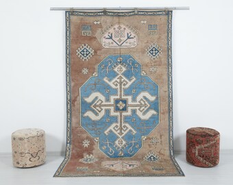 Vintage Brown Rug, 5x8 Neutral Turkish Rug, Wool Rug, Old Floor Rug, Antique Rug, Pattern Rug, Oushak Rug, Anatolia Rug, 5x8 Bedroom Rug