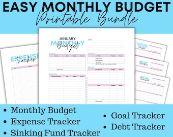 Monthly Budget Planner Printable, Expense Tracker, Debt Tracker, Savings Tracker, Instant Download, Personal Budget