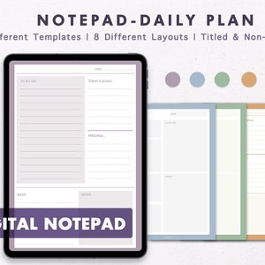 Digital Notepad | Daily Planning | 5 Colors Available | Goodnotes, Notability, iPad, Tablet Planner | Printable PDF Template