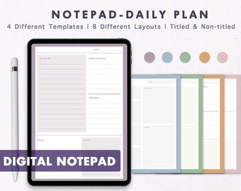 Bloc de notas digital / Planificación diaria / 5 colores disponibles / Goodnotes, Notability, iPad, Tablet Planner / Plantilla PDF imprimible