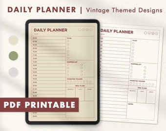 Plantillas de planificador diario digital / PDF imprimible / Vintage Retro Themed / Goodnotes, Notability, iPad, Tablet / Instant Digital Download