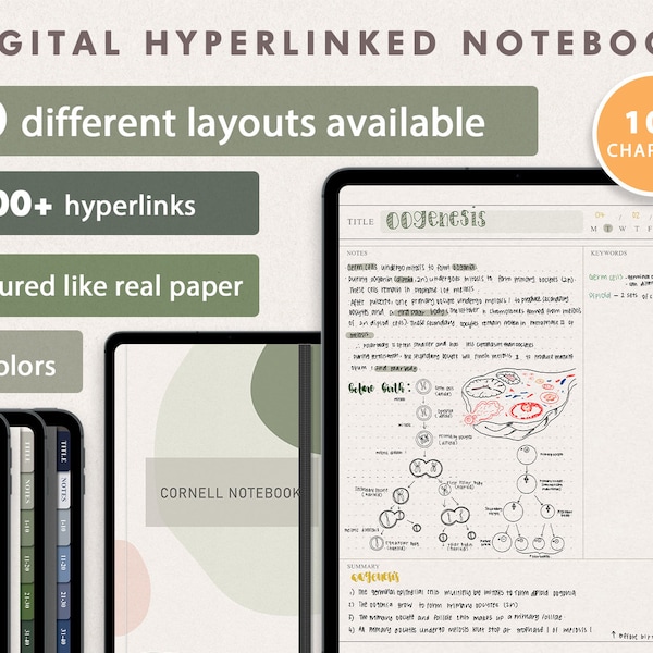 Cuaderno digital / 60 plantillas diferentes para tomar notas / El bloc de notas definitivo para estudiantes / Goodnotes, Notability, iPad, Tablet, College