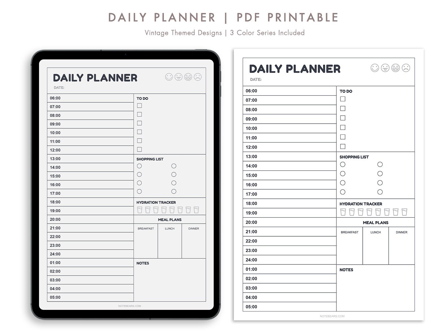 Digital Daily Planner Templates | PDF Printable | Vintage Retro Themed ...