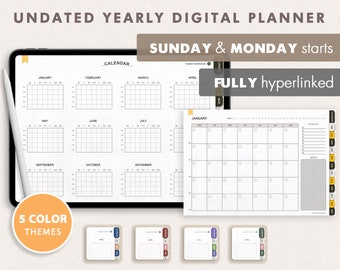Planificador digital anual sin fecha / El planificador perpetuo / GoodNotes y notabilidad