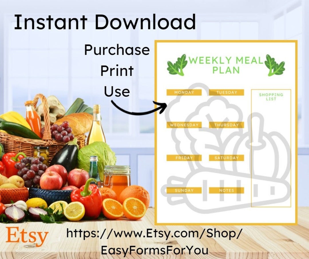 Weekly Meal Planner PDF instant Download Plan Meals - Etsy