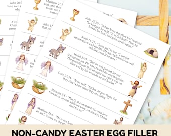 Christliche Ostereierfüller zum Ausdrucken, Bibelversstreifen für Kinder, religiöse Osteraktivität, Ideen für die Eiersuche, US Letter