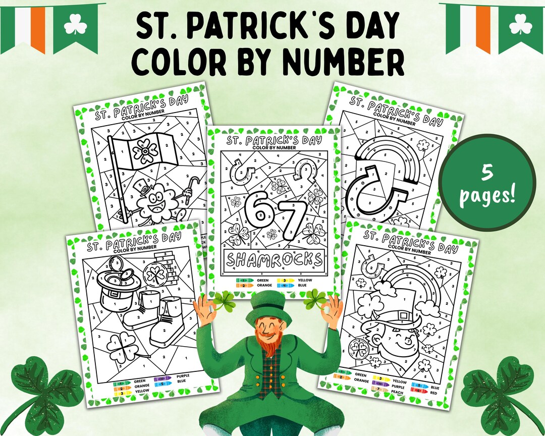 St. Patrick’s Day Color by Number Bundle, 5 Printable March Coloring ...