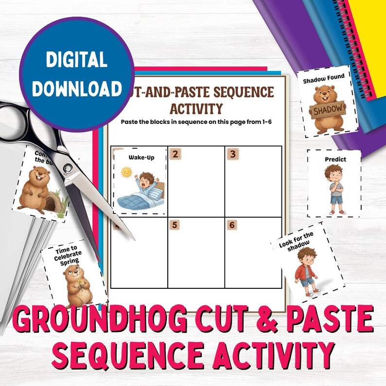 Groundhog Day Cut and Paste Sequencing Activity PDF Color/black and ...