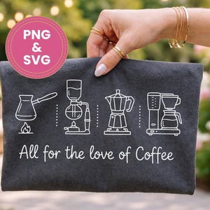 Coffee SVG Bundle PNG, Coffee Lover History Doodle Cut File, Cricut Coffee Design, Barista Shirt Graphic, Coffee Brewing SVG