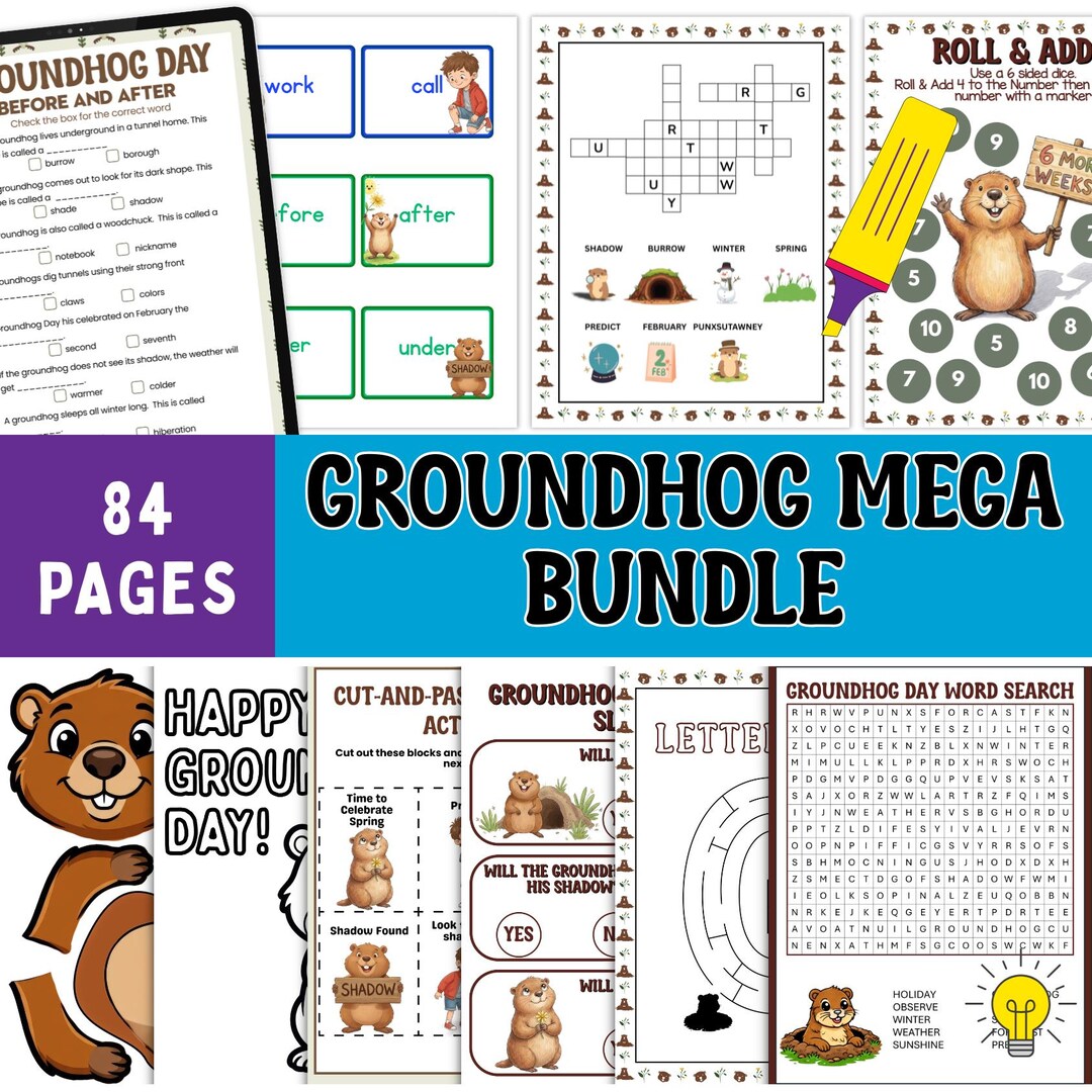 Groundhog Day Mega Bundle 84 Pages, Vote Find Shadow Word Search Cut ...