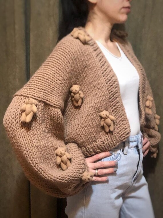 Teddy Bear Chunky Cropped Cardigan Oversized Crochet - Etsy Australia