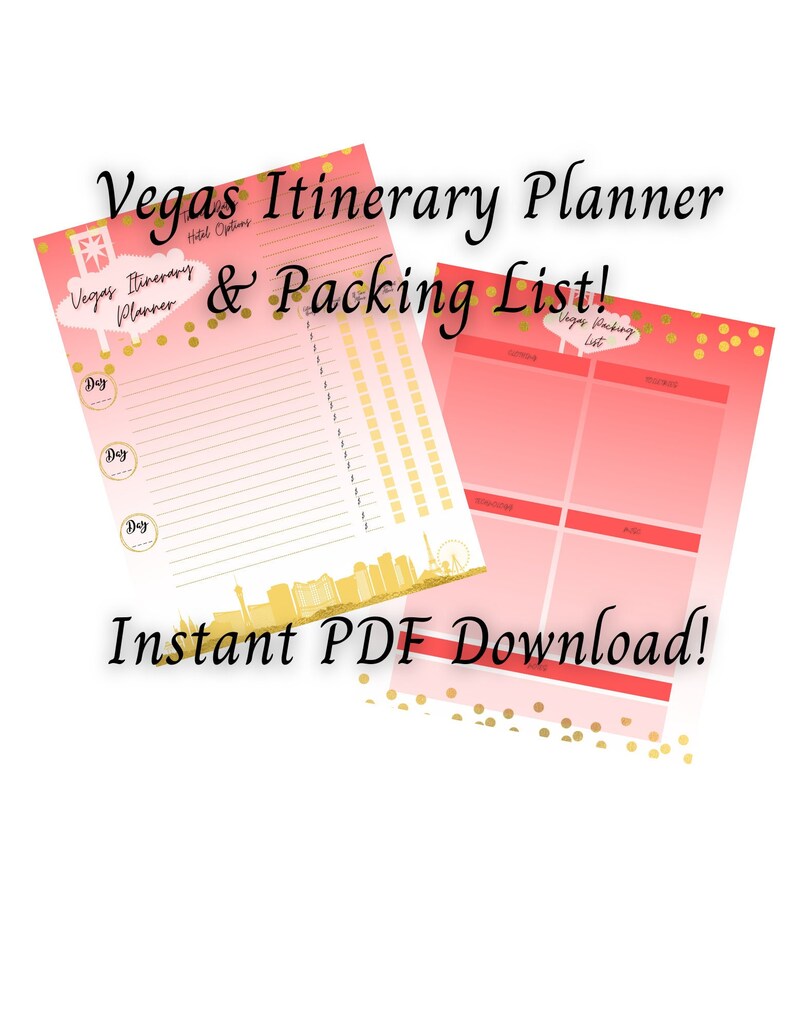 Vegas Itinerary Planner, Vegas Packing List, Las Vegas Trip, Plan for Vegas, Printable Itinerary ...