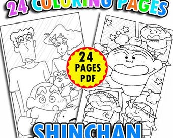Shinchan Inspired Coloring Pages | 24 Funny Cartoon Boy Coloring Sheets | Kids Printable PDF