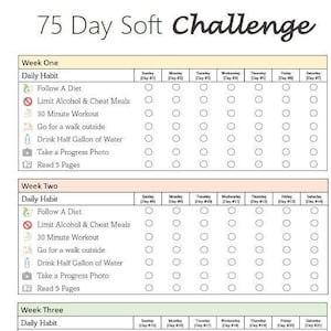 75 SOFT Challenge Tracker - MIT Meal Planner & Datenblatt INKLUSIVE - Printable Progress Tracker