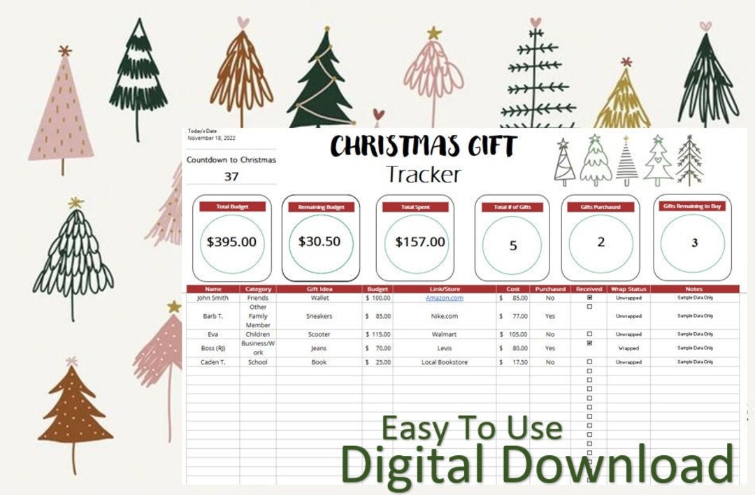 Christmas Gift Tracker Spreadsheet | Holiday Budget Planner (excel File ...