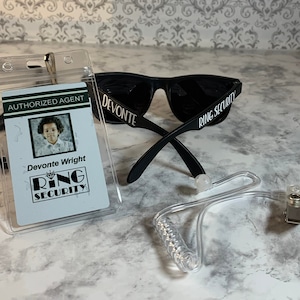 Ring Security ID, ear piece, and sunglasses, Ring Security Set. personalized Ring Bearer Kit
