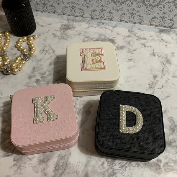 Chenille Letter Small Jewelry Box, Travel personalized jewelry box, Custom jewelry box, Varsity Letter Jewelry organizer