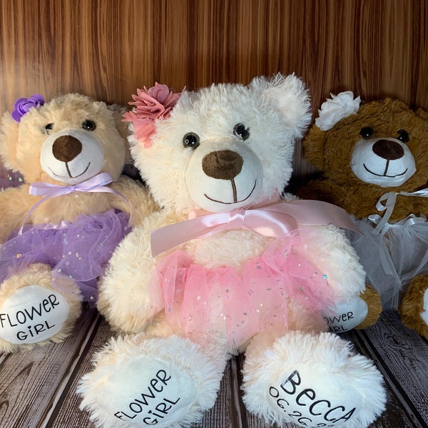 Flower Girl with tutu Teddy Bear, Proposal Gift, Stuffed Animal Personalized Wedding, Will you be my Flower Girl